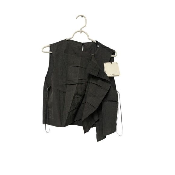 Massimo Dutti STUDIO Womens Draped Crop Top S Gray Frayed Blouse 9419/952 NWT - Picture 2 of 12